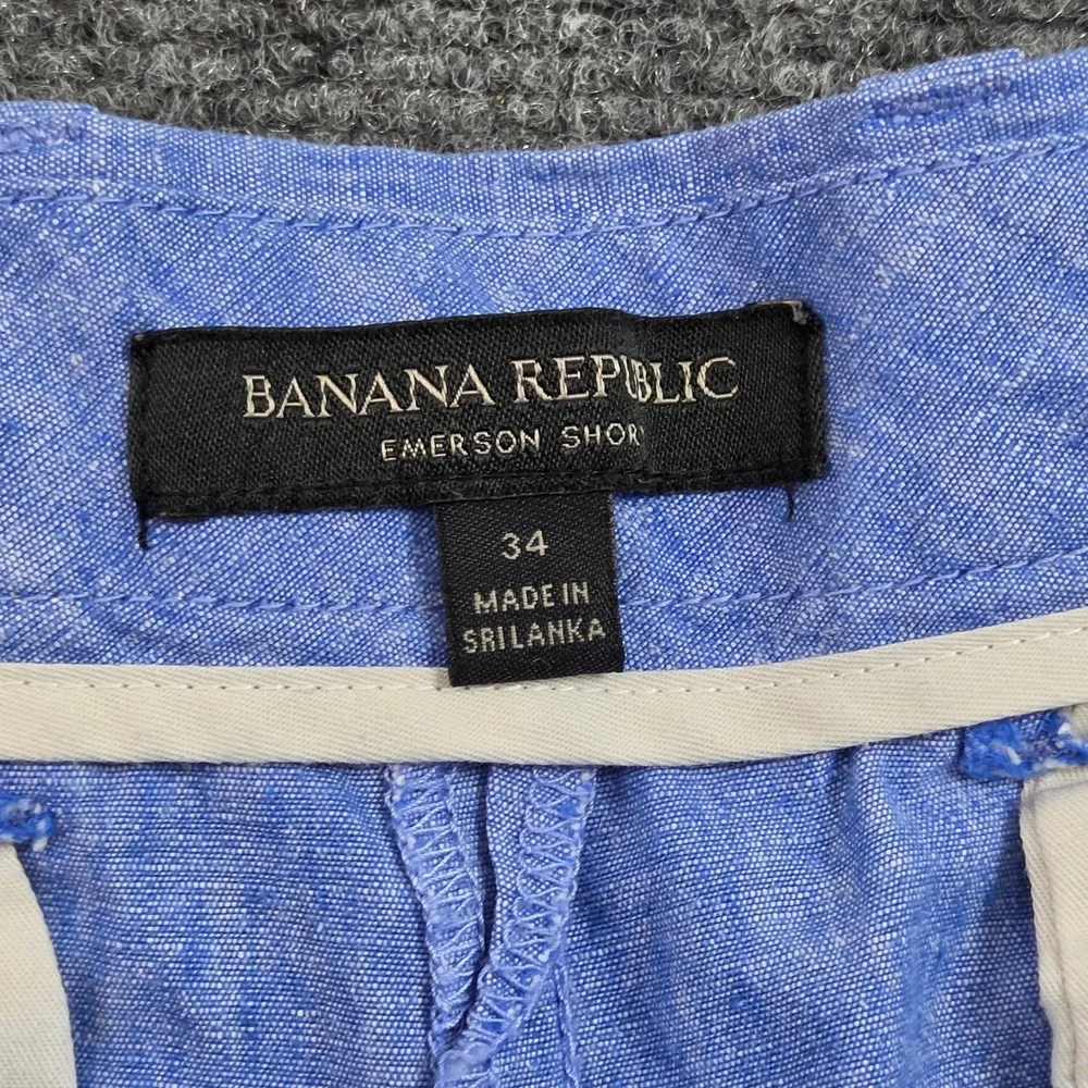 Banana Republic Emerson Shorts Mens 34 Blue Linen Blend Coastal Casual Summer